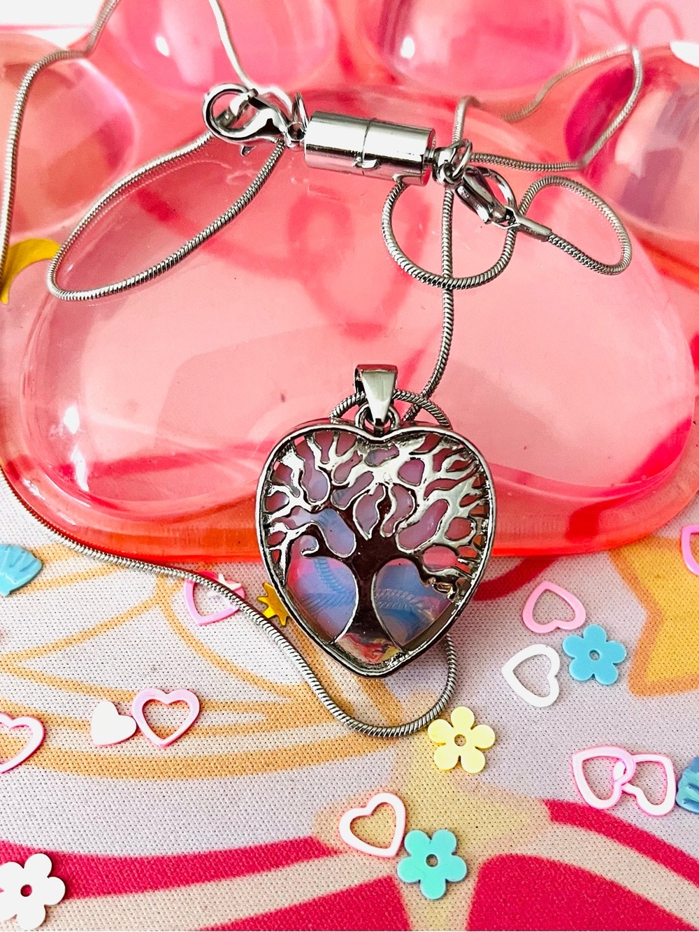 Tree of Life Opal Heart Necklace